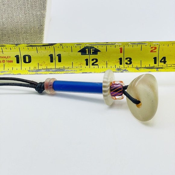 Art Glass Pendant Necklace Faux Leather Cord Silver Tone Boho Festival Party - Picture 6 of 6